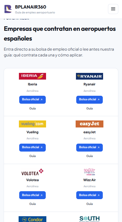 Directorio de empresas que contratan en aeropuertos españoles en Bplanair360.